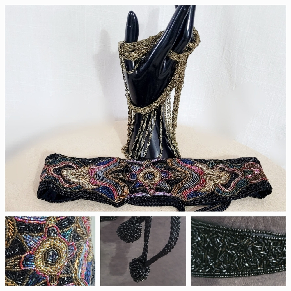 Elegant Beaded Black Waist Belt - Picture 3 of 12